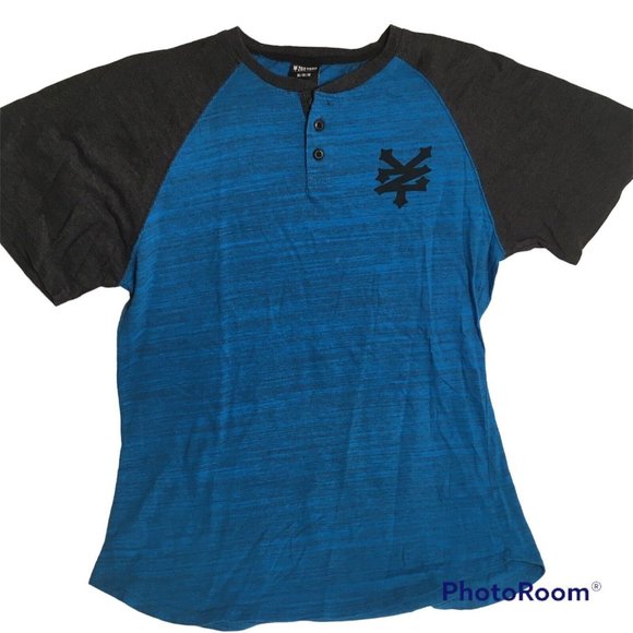 ZOO YORK Turquoise Blue & Black Scoop Hem Baseball T-shirt, Medium - Picture 1 of 2